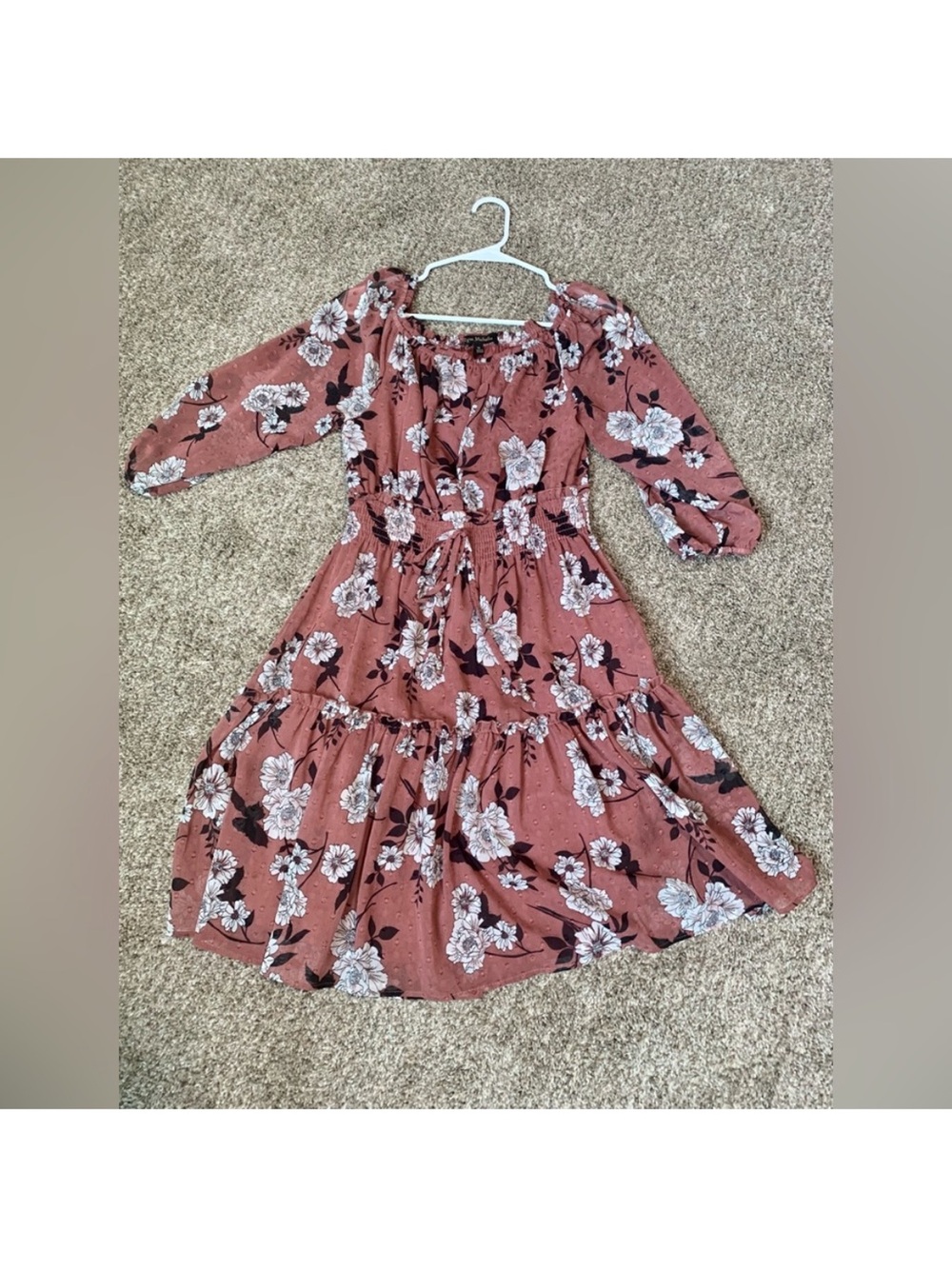 ✅ Floral Tiered Midi Dress in Rose Rust